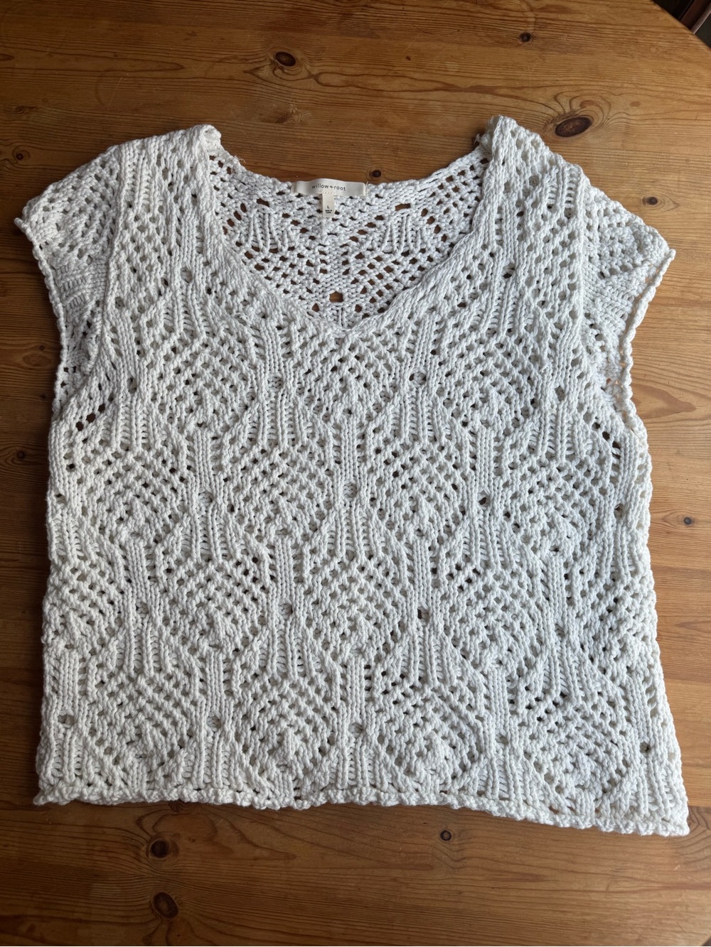 Open-Knit V-Neck Layer Top - White, Women’s L